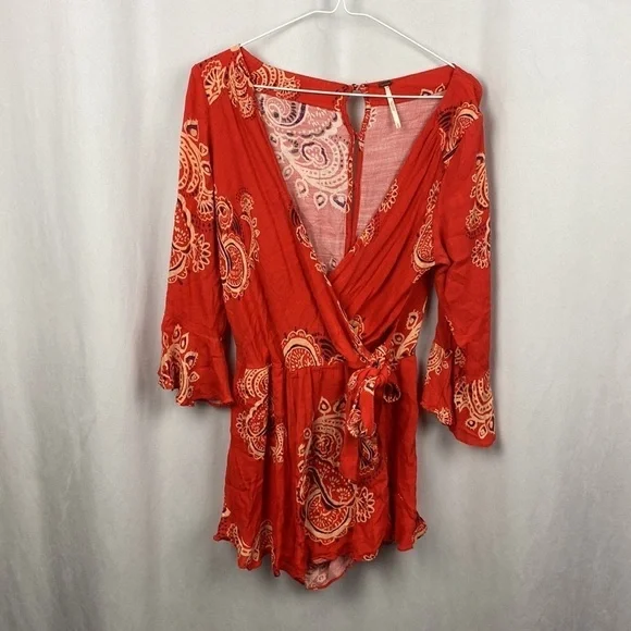 Free People All The Right Ruffles Romper - Orange - Size XS - Picture 2 of 11